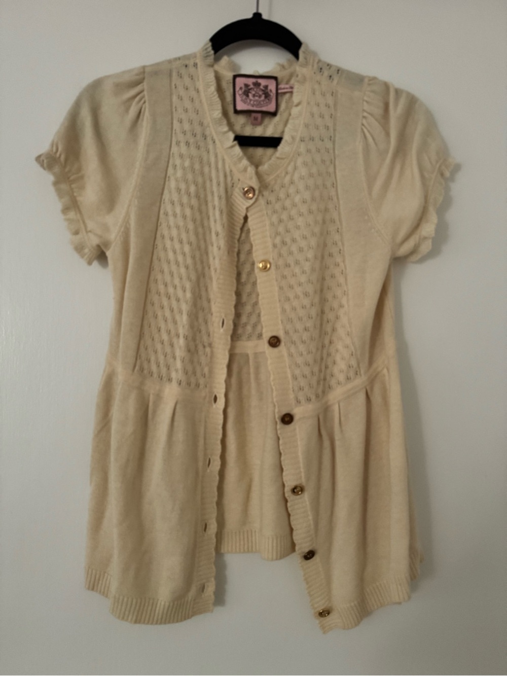 Juicy Couture Cream Ruffle-Trim Knit Cardigan